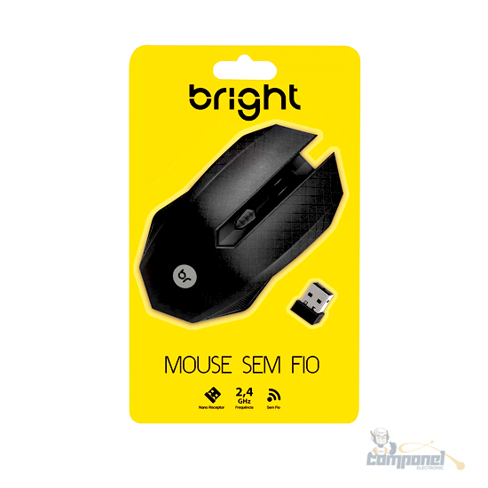 Mouse Optico Sem Fio Wireless Ergonomico Preto Bright 
